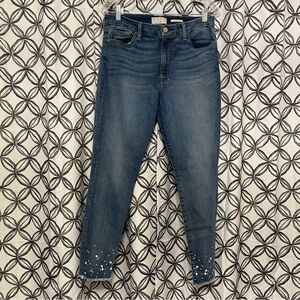 7 For All Mankind Blue Skinny Jeans with Embellished Hem